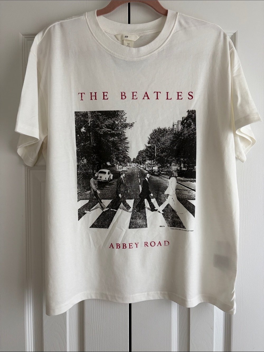 H&M White The Beatles Abbey Road Graphic Tee with Red Text